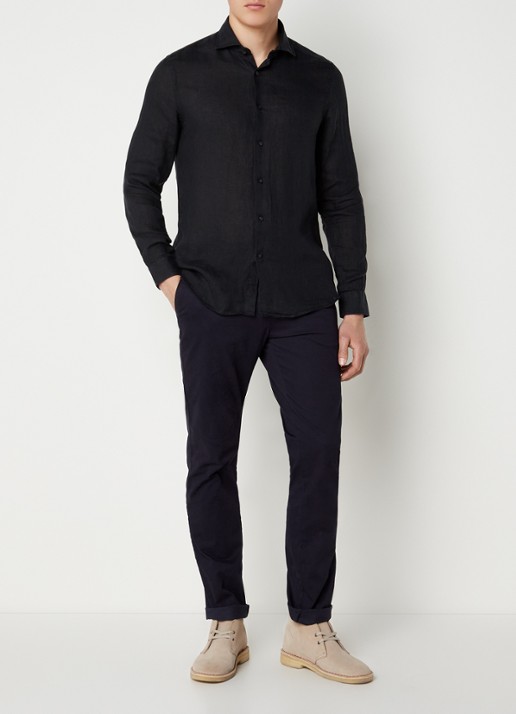 Reiss Ruban regular fit overhemd van linnen  - voorkant 3 zwart