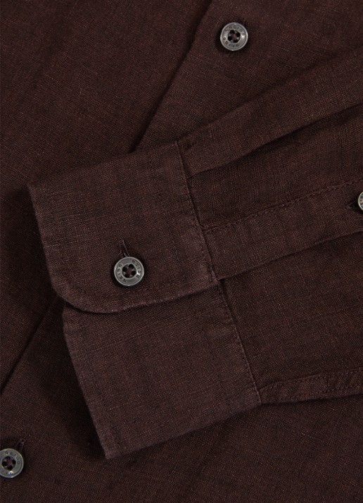 Reiss Ruban regular fit overhemd van linnen - detail 5 donkerbruin