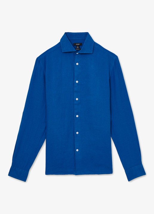 Reiss Ruban regular fit overhemd van linnen - voorkant blauw