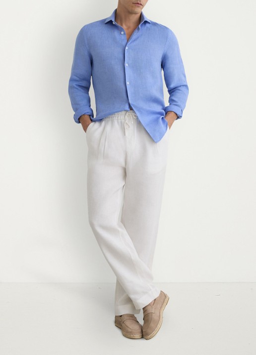 Reiss Ruban regular fit overhemd van linnen - voorkant 3 blauw