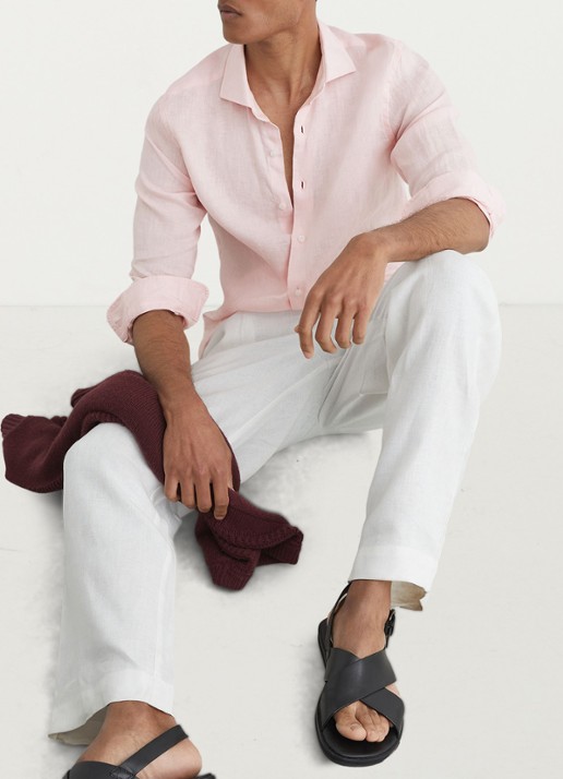 Reiss Ruban regular fit overhemd van linnen - detail 4 lichtroze