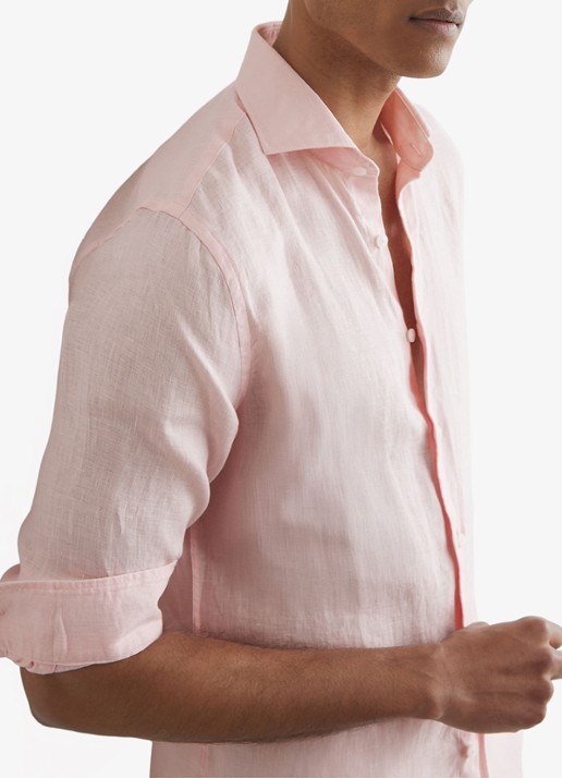 Reiss Ruban regular fit overhemd van linnen - detail 5 lichtroze