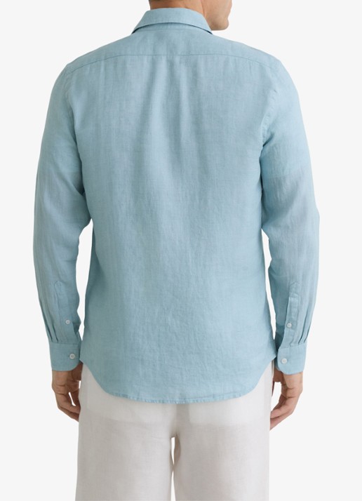 Reiss Ruban regular fit overhemd van linnen - achterkant 4 blauw