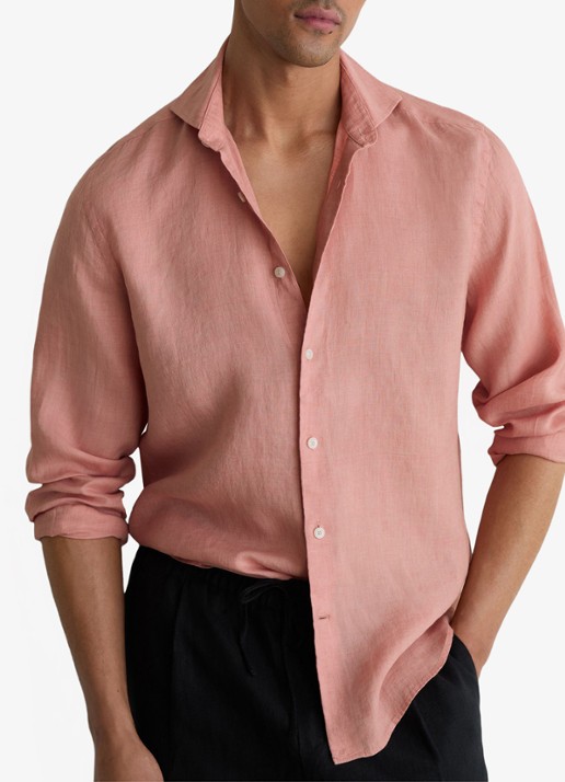 Reiss Ruban regular fit overhemd van linnen - detail 2 oudroze