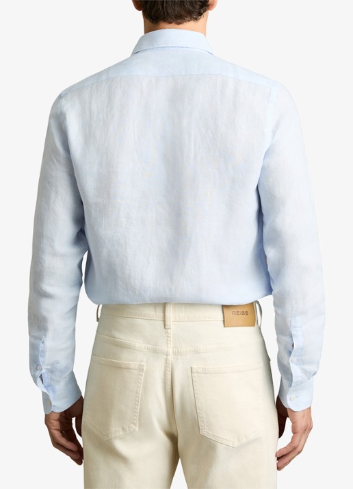 Reiss Ruban slim fit overhemd van linnen - achterkant lichtblauw