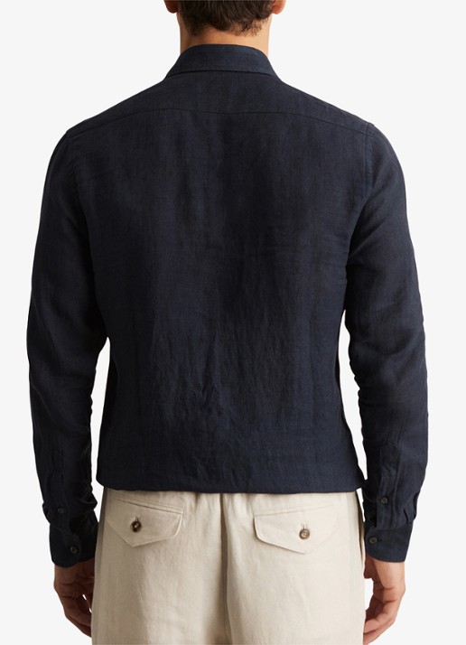 Reiss Ruban slim fit overhemd van linnen - achterkant 3 donkerblauw