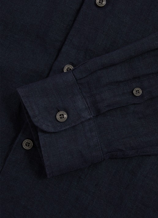 Reiss Ruban slim fit overhemd van linnen - detail 5 donkerblauw