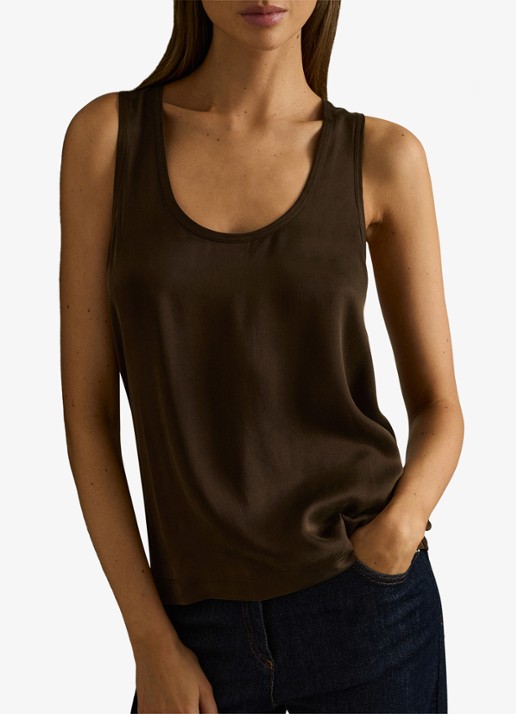 Reiss Ruby top van zijde - detail 3 chocoladebruin
