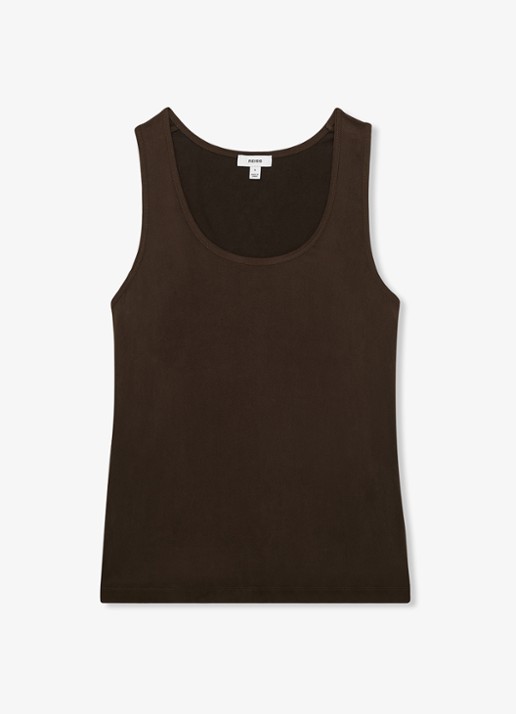 Reiss Ruby top van zijde - voorkant chocoladebruin