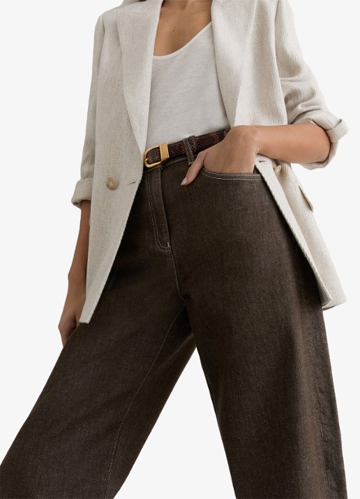Reiss Sabel high waist tapered fit jeans met steekzakken - detail 4 bruin