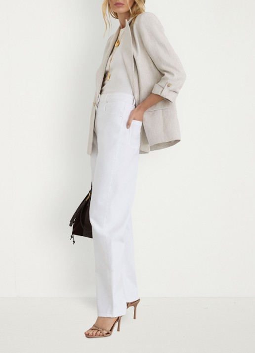 Reiss Sabel high waist wide fit jeans in katoenblend - voorkant 2 wit