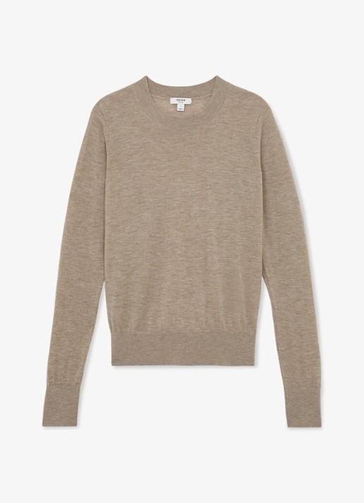 Reiss Sadie fijngebreide pullover in merino wolblend - voorkant 5 beige