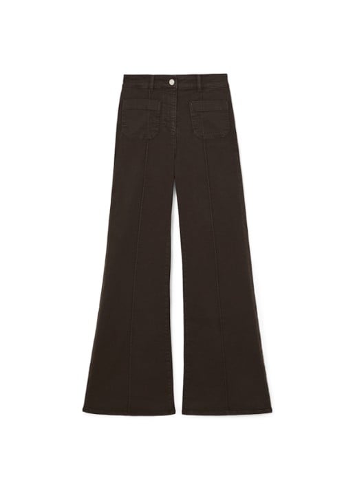 Reiss Sakura high waisted flared jeans met steekzakken - voorkant donkerbruin