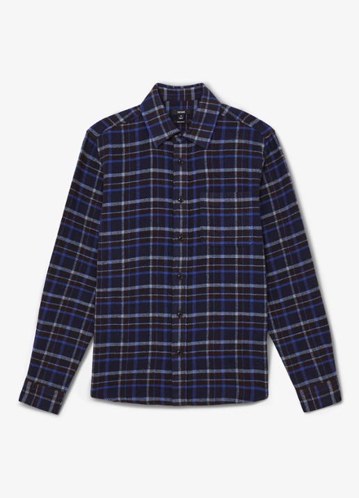 Reiss Sam regular fit overhemd in wolblend met borstzak - voorkant donkerblauw