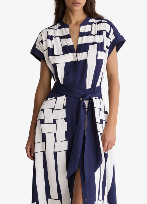 Reiss Samira midi jurk met print en strikceintuur