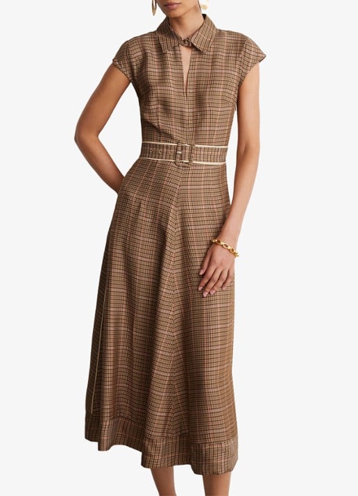 Reiss Sammie midi jurk met ceintuur en ruitdessin