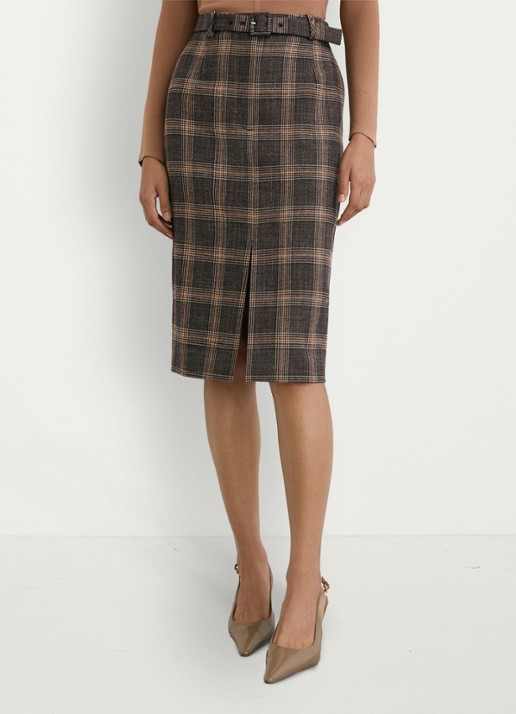 Reiss Sandor midi rok van wol met ruitdessin