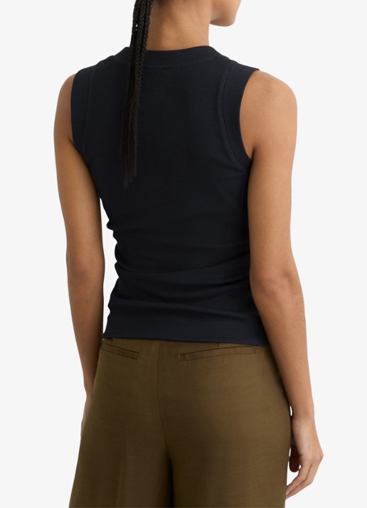 Reiss SANDY Stretch-Cotton Rib Ruched V-Neck Vest - achterkant 3 donkerblauw