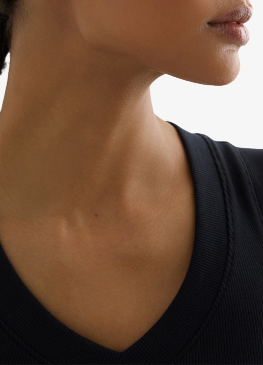 Reiss SANDY Stretch-Cotton Rib Ruched V-Neck Vest - detail 5 donkerblauw