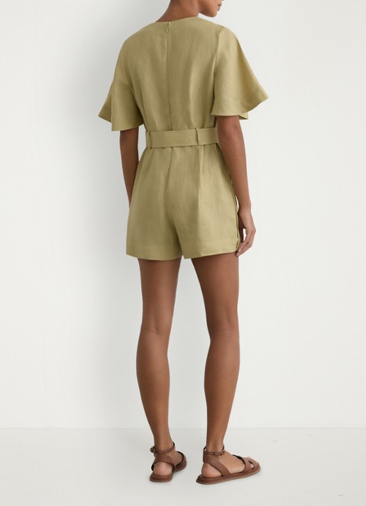 Reiss Sansi wide fit playsuit van linnen - achterkant mosgroen