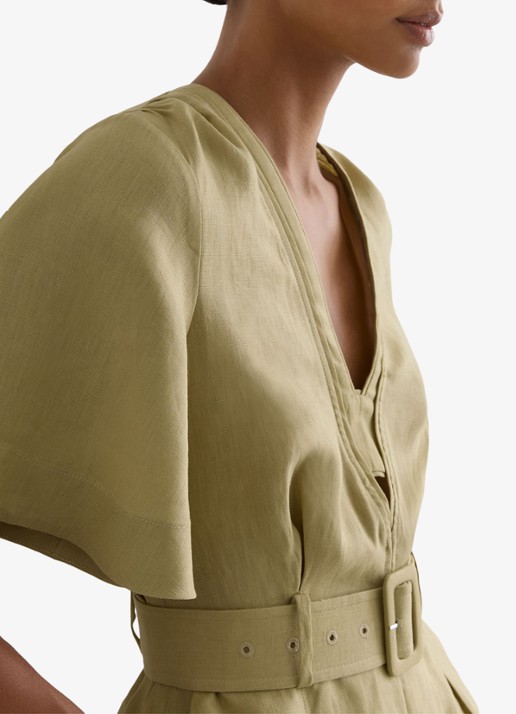 Reiss Sansi wide fit playsuit van linnen - detail 3 mosgroen