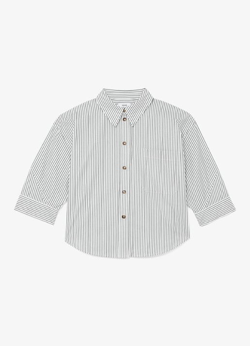 Reiss Saoirse blouse met streepprint - voorkant 2 ivoor / lichtblauw
