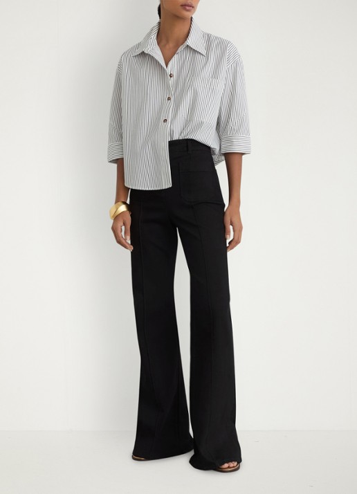 Reiss Saoirse blouse met streepprint - voorkant 3 ivoor / lichtblauw