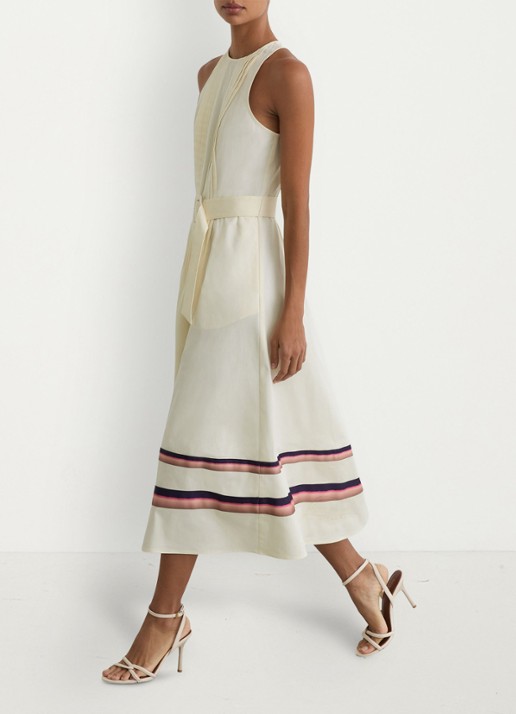 Reiss Sara midi jurk met ceintuur - voorkant 7 creme