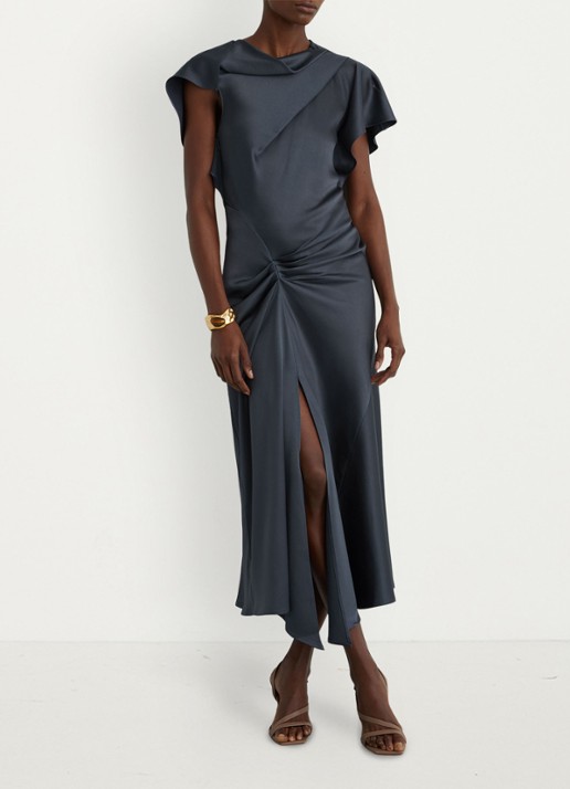 Reiss Sasha midi-jurk met gedrapeerd detail - voorkant 6 grijs