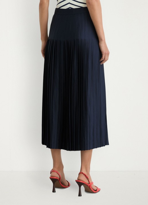 Reiss Savannah midi plooirok met split - achterkant 3 donkerblauw