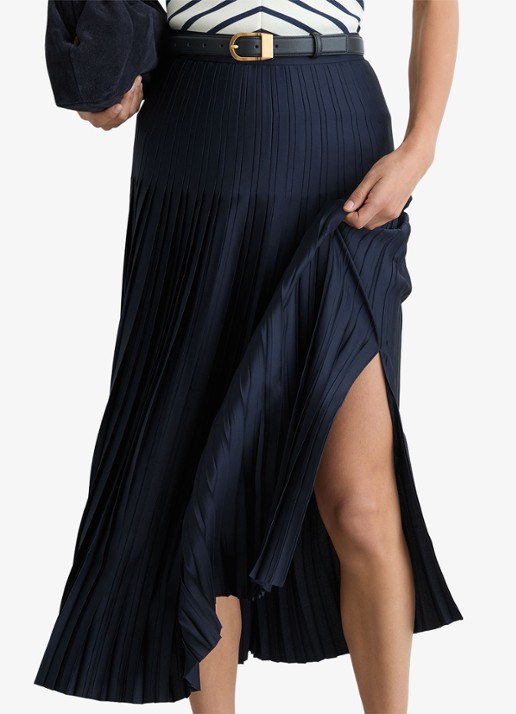 Reiss Savannah midi plooirok met split - detail 5 donkerblauw