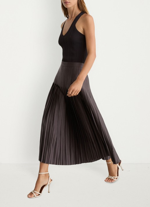 Reiss Savannah midi plooirok met split - detail 5 donkerbeige