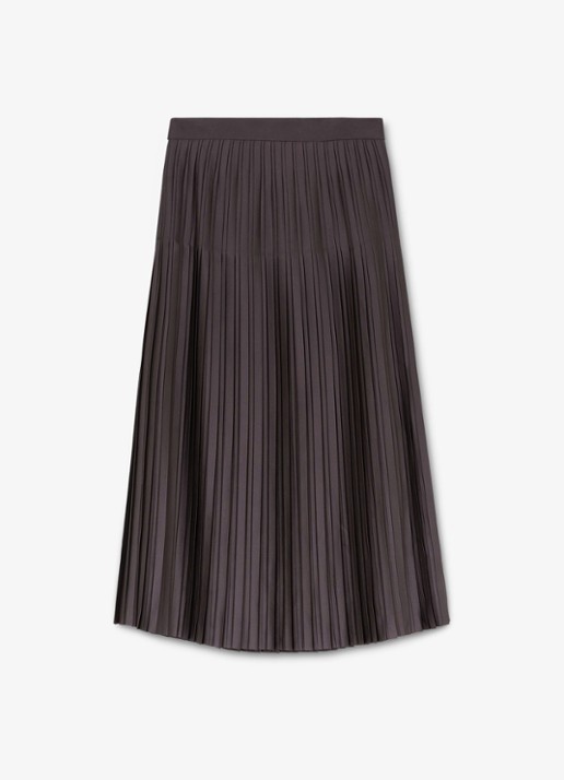 Reiss Savannah midi plooirok met split - voorkant 2 donkerbeige