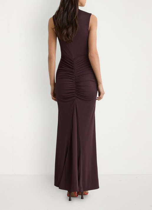 Reiss Scarlett maxi jurk van crêpe met ruches - achterkant 3 chocoladebruin