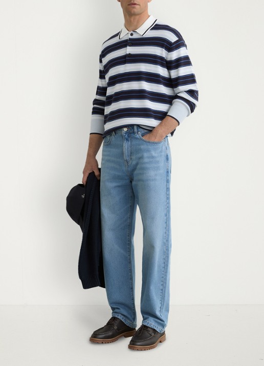Reiss Scrum fijngebreide trui met streepprint  - voorkant 3 blauw