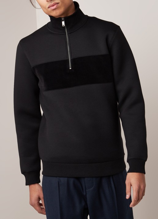 Reiss Sebastian pullover met col en halve rits - detail 4 zwart