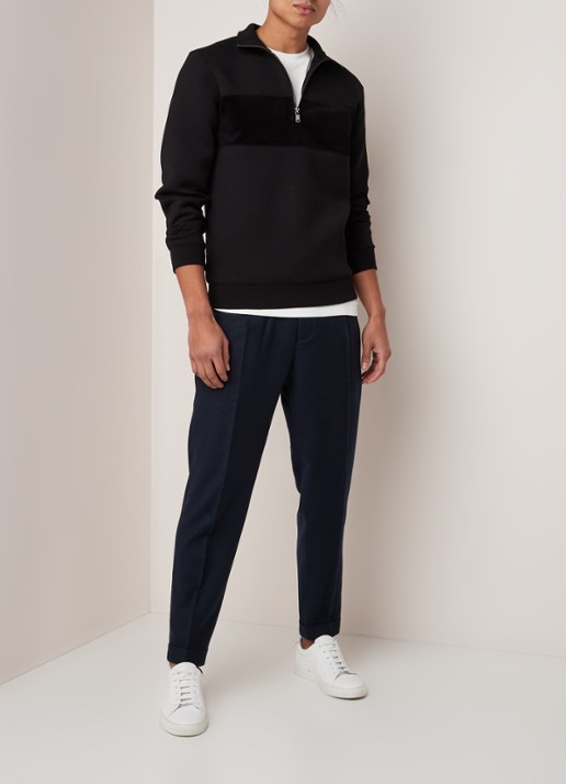 Reiss Sebastian pullover met col en halve rits - voorkant 2 zwart