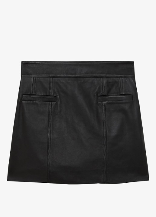 Reiss Seema high waist minirok van schapenleer  - voorkant 4 black / zwart