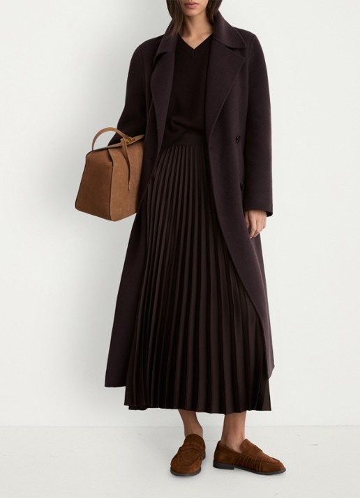 Reiss Seren midi rok met plissé - voorkant 3 chocoladebruin