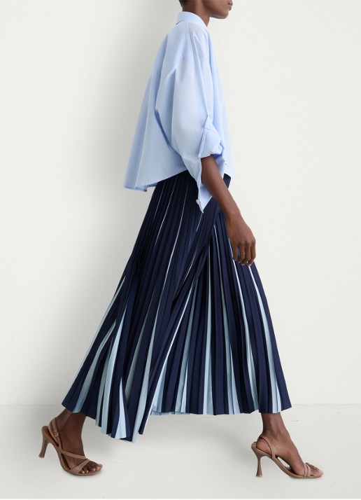 Reiss Serena midi rok met plooien - detail 2 donkerblauw