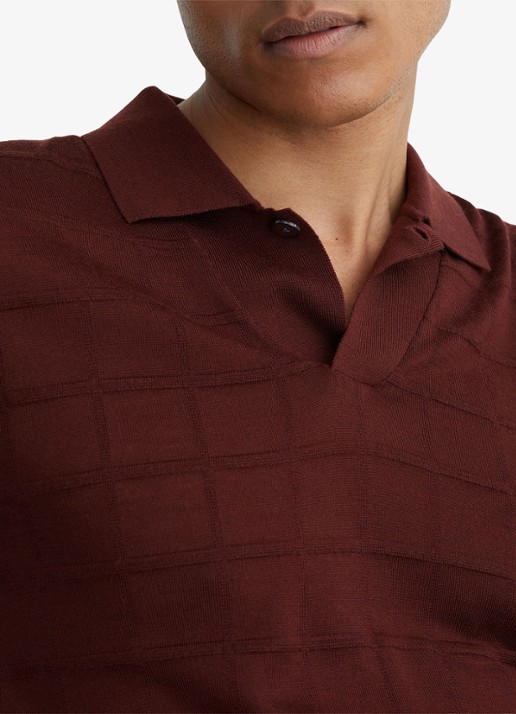 Reiss Serval regular fit polo in wolblend met ruitdessin - detail 5 bordeaux / rood