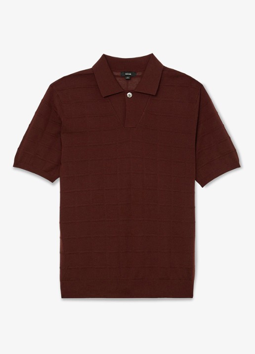 Reiss Serval regular fit polo in wolblend met ruitdessin - voorkant bordeaux / rood