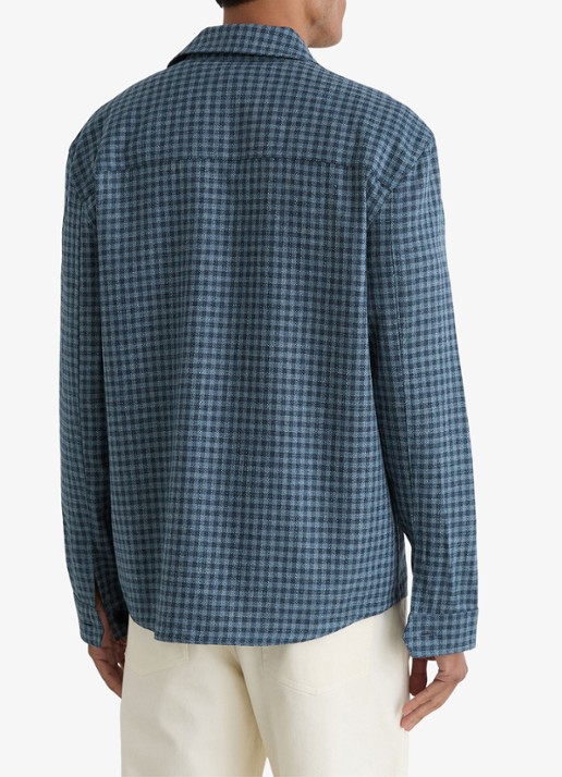 Reiss Sever overshirt in linnenblend met ruitdessin - achterkant indigo / blauw