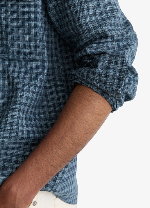 Reiss Sever overshirt in linnenblend met ruitdessin - detail 4 indigo / blauw