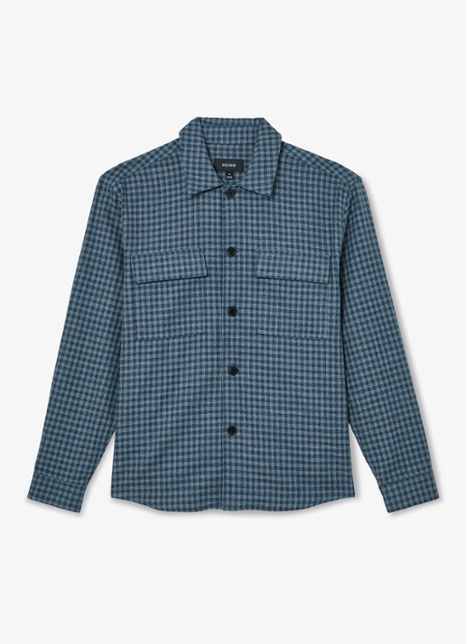 Reiss Sever overshirt in linnenblend met ruitdessin - voorkant 6 indigo / blauw