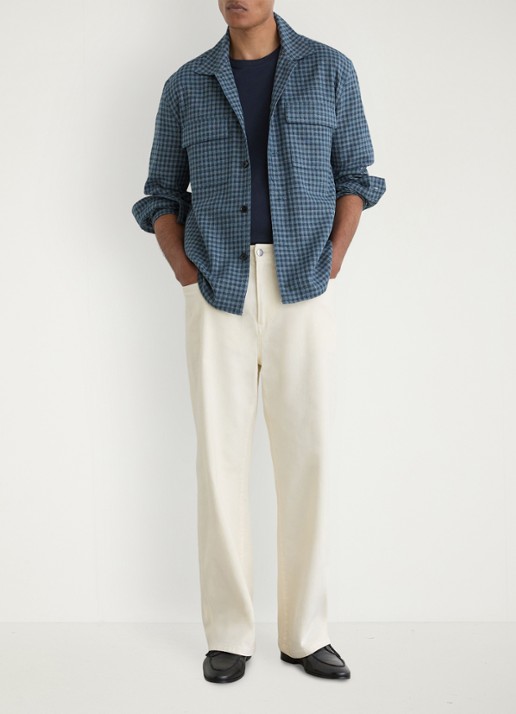 Reiss Sever overshirt in linnenblend met ruitdessin - voorkant 7 indigo / blauw