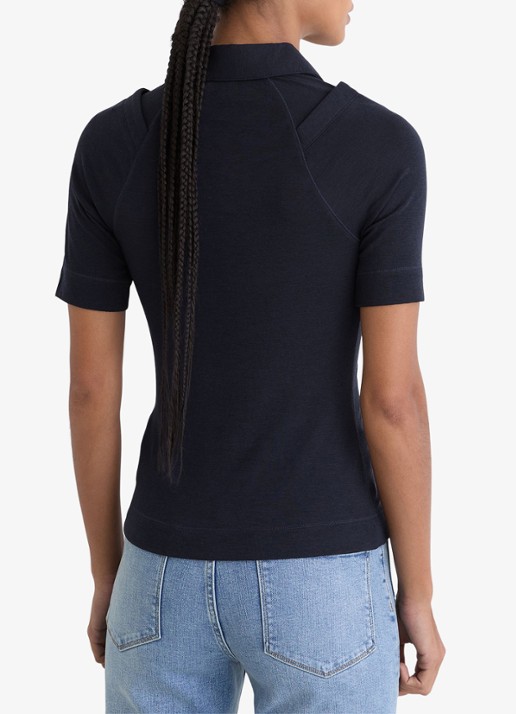 Reiss Shona slim fit polo met cut-out detail - achterkant donkerblauw