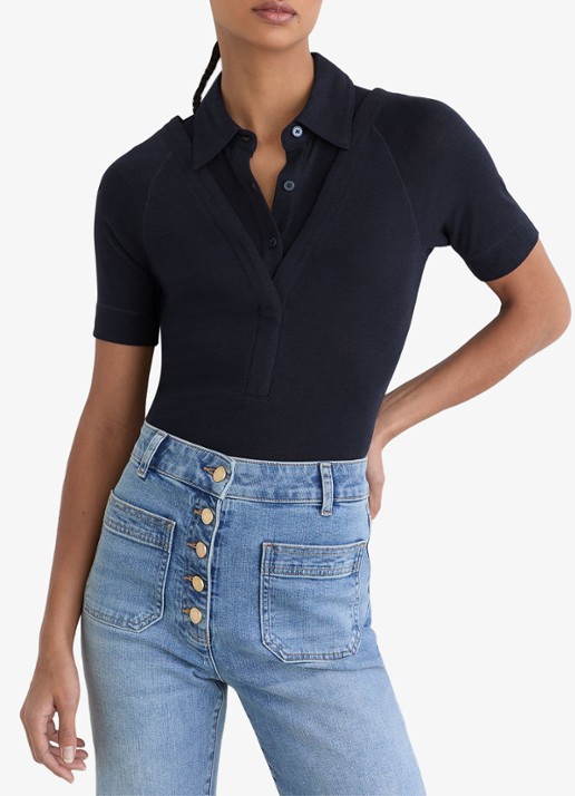 Reiss Shona slim fit polo met cut-out detail - detail 2 donkerblauw
