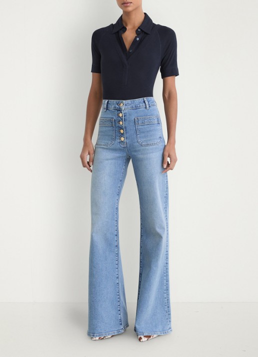 Reiss Shona slim fit polo met cut-out detail - voorkant 6 donkerblauw