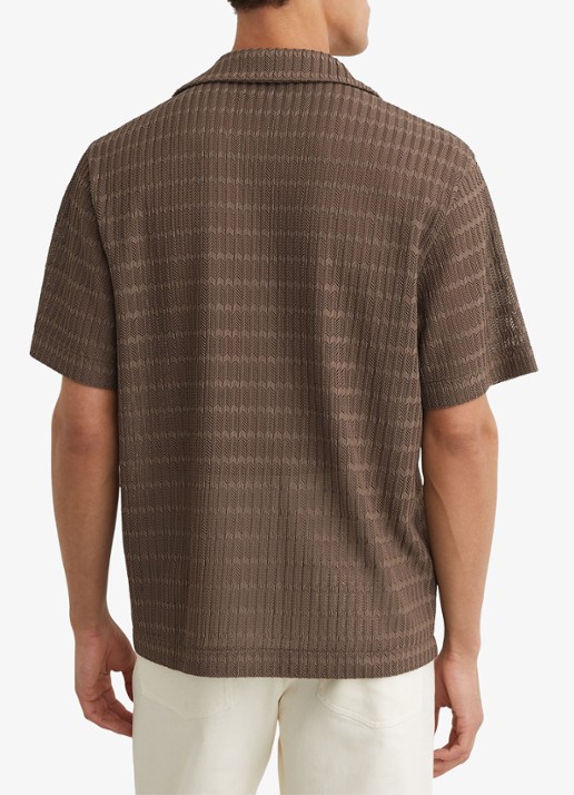 Reiss SID Chevron-Crochet Cuban-Collar Shirt - achterkant taupe brown / bruin